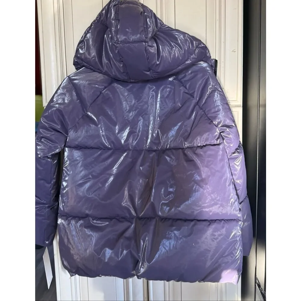 Calvin Klein Girls Plush Lined Liquid Shine Puffer Jacket Purple Medium NWT